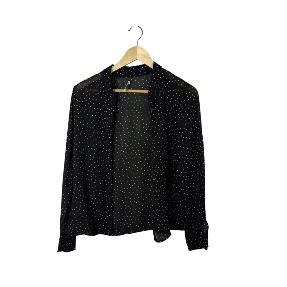 Reformation Women’s Violet Sheer Button Down Dotted Blouse Black/Gold Size S
